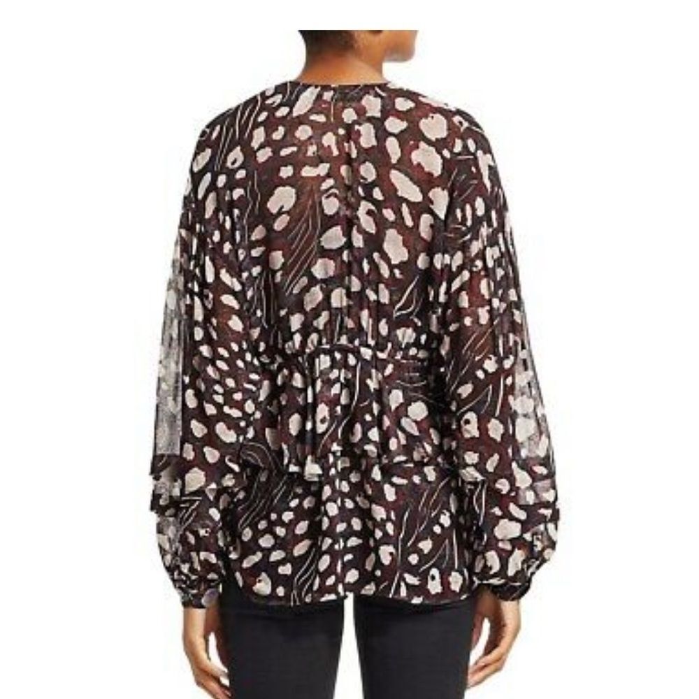 IRO animal print ruffle trim Realize Blouse top v-neck sheer blouse - Picture 13 of 13